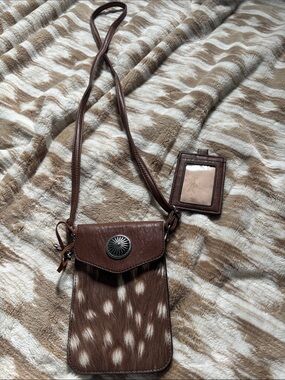 Brown Deer Print Crossbody Purse with Concho Detail